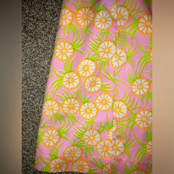 Vintage The Lilly Pulitzer Floral Neon 70’s Dress Tea Length Ruffled collar arms - Picture 2 of 7